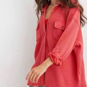 Aerie Lumberjane Waffle Shirt Holiday Red Size M